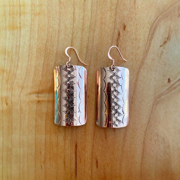 Textured Copper Rectangular Shape Earrings - Picture 2 of 4